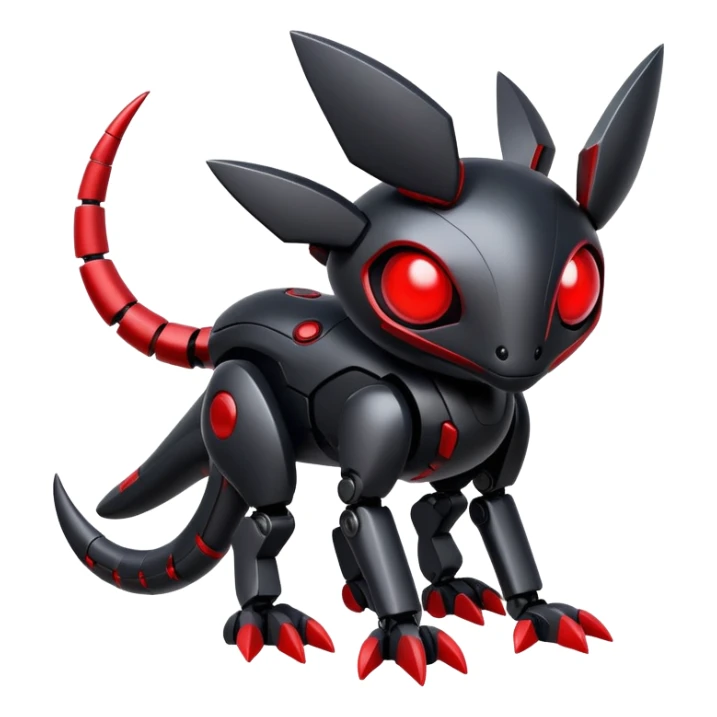 Modern futuristic black dark fakemon-creature with red accents sticker