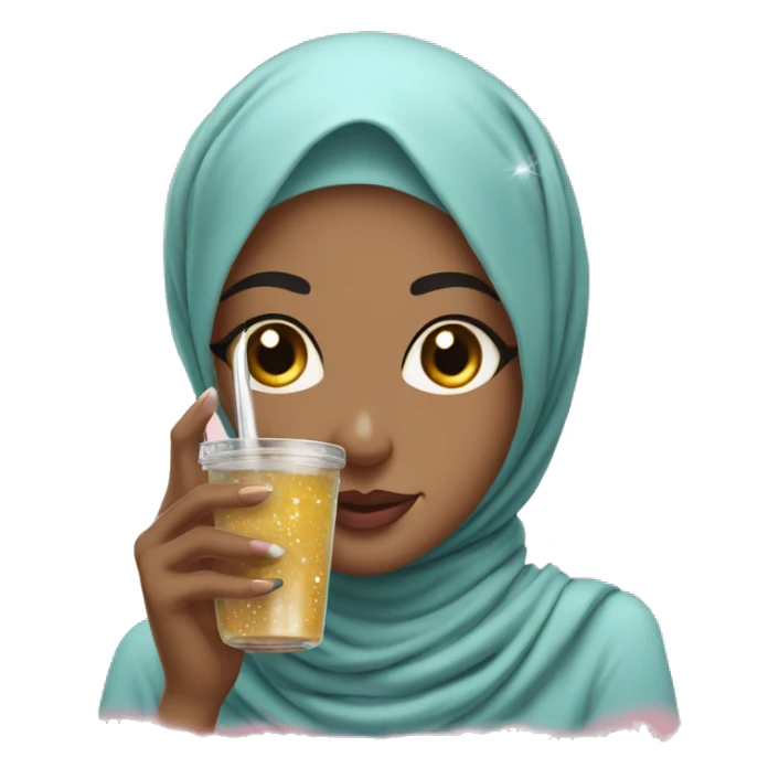 hijabi girl with nails, drinking boba with sparkles around her sticker