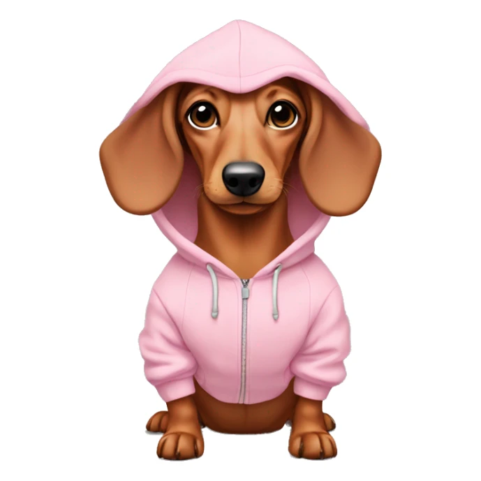 Dachshund wearing a light pink hoodie  sticker