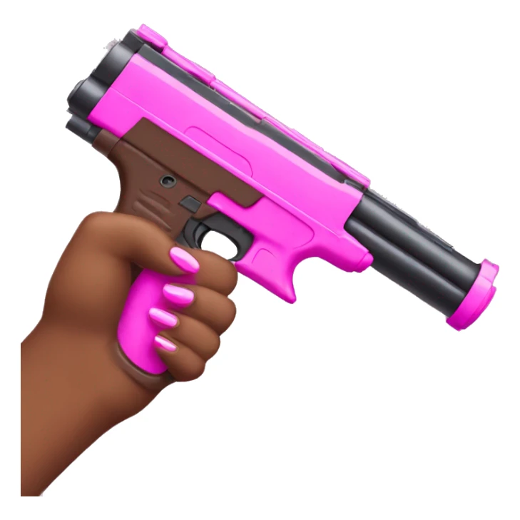brown hand with pink nails holding large scary dark nerf gun sticker