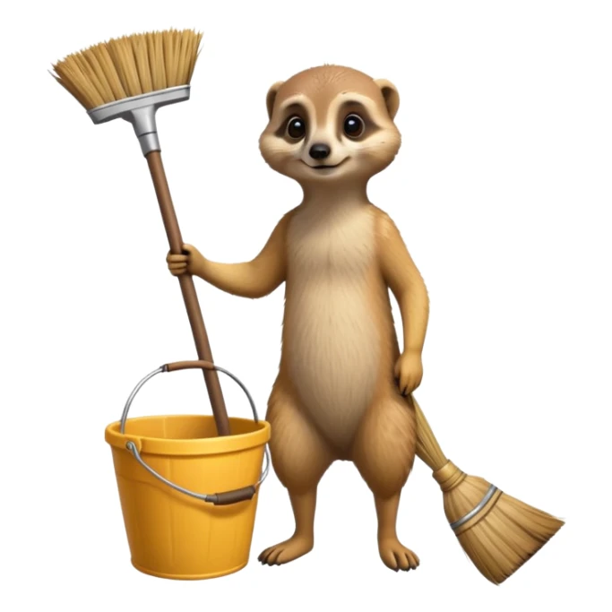 Meerkat with broom and bucket, cleaning sticker