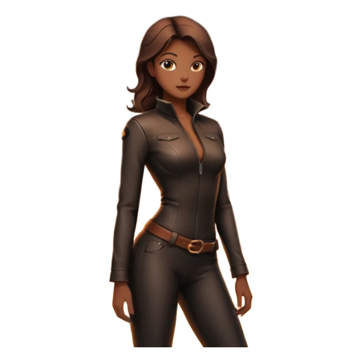 Female silhouette in tight leather, backlit by firelight, slow controlled posture sticker