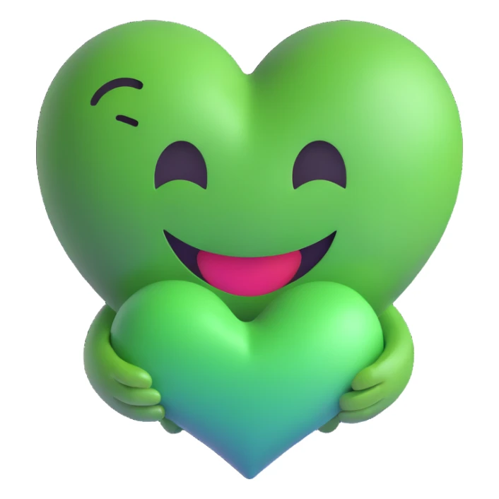 green smiley hugging a green heart sticker