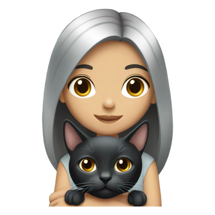 Girl black hair with cat gray sticker