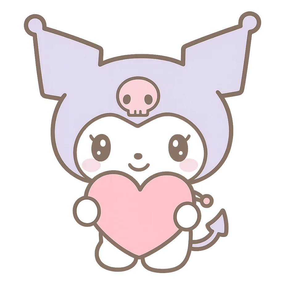 Kuromi character holding a heart, kawaii style sticker