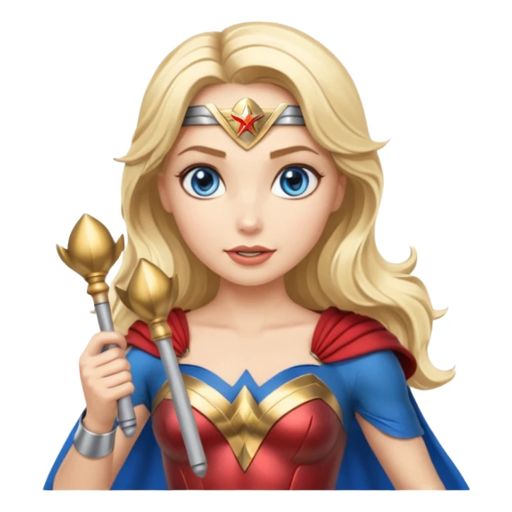 Blonde blue eyes Wonder Woman holding bell and baton sticker