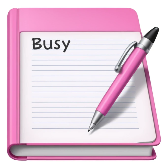 big open pink book and note pen add on it the word BUSY sticker