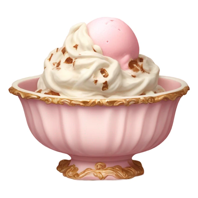 highly detailed vintage pale pink rococo bowl with ice cream sticker