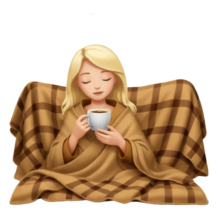 Blonde girl inside a blanket sipping coffee eyes closed sticker