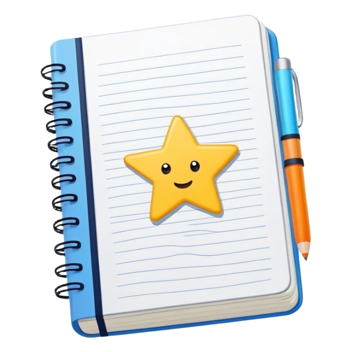 Create an emoji representing fanfiction writing. The design should feature an open notebook or digital device with visible text, symbolizing the creative process of writing fanfiction. Add a subtle reference to popular fictional characters or universes (like a small star, heart, or magical item) to indicate the fan aspect. Use a playful, imaginative color palette, blending vibrant tones with soft neutrals. Do not include any emojis or smiley faces. Make the background transparent. sticker