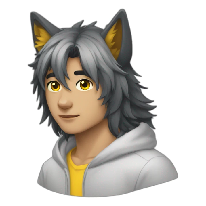 Young man long black hair wolf ears yellow eyes sticker