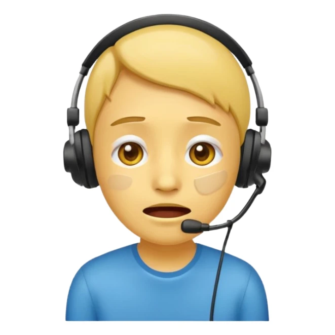 Crying face emoji wearing call center style headset sticker