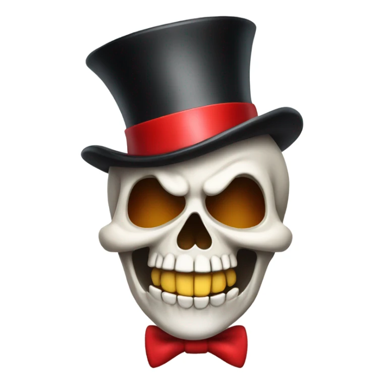 A skull laughing with a tear and a red top hat with bows on it sticker
