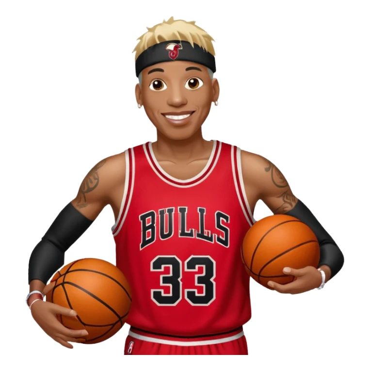 Dennis Rodman with a basketball and 91 Chicago bull  sticker