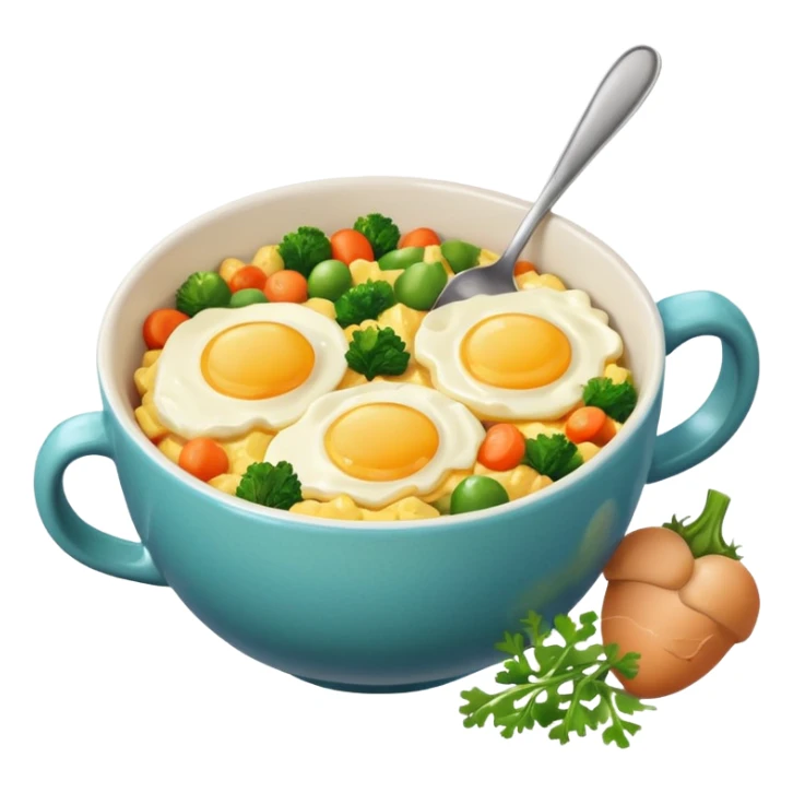 eggs with veggies and one coffee in cute mug on the side sticker