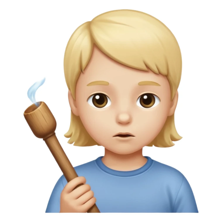 A white child blows his lips into a stick sticker