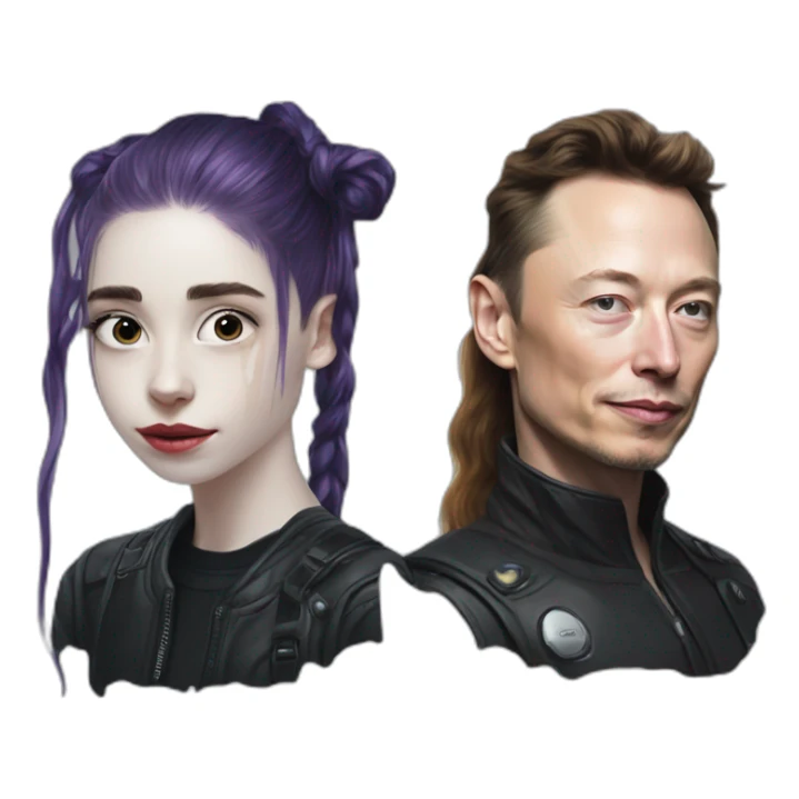 Grimes with milk spray on face, elon musk smirking, duo sticker