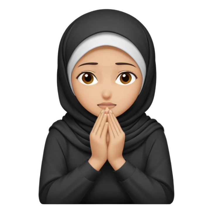 Hijabi girl sitting and hiding her face from her hands made into half open fists and completely covered her face sticker