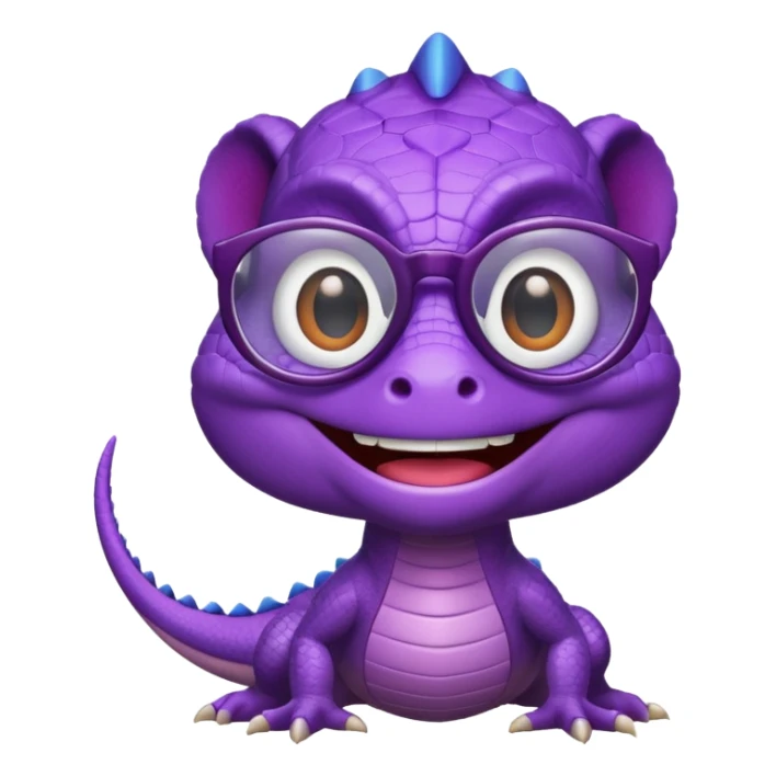 Randall from Monsters Inc, stylized cartoon emoji, purple lizard with glasses and big smile sticker