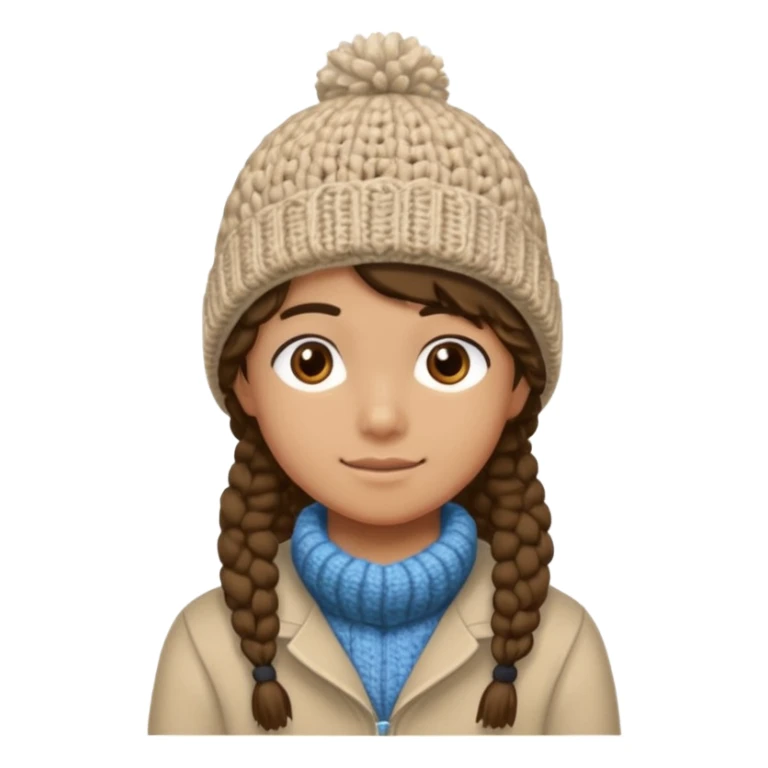 high school student wearing a crochetted winter hat. the hat should be an oatmeal color and texture with no pompom. make one a boy and one a girl sticker