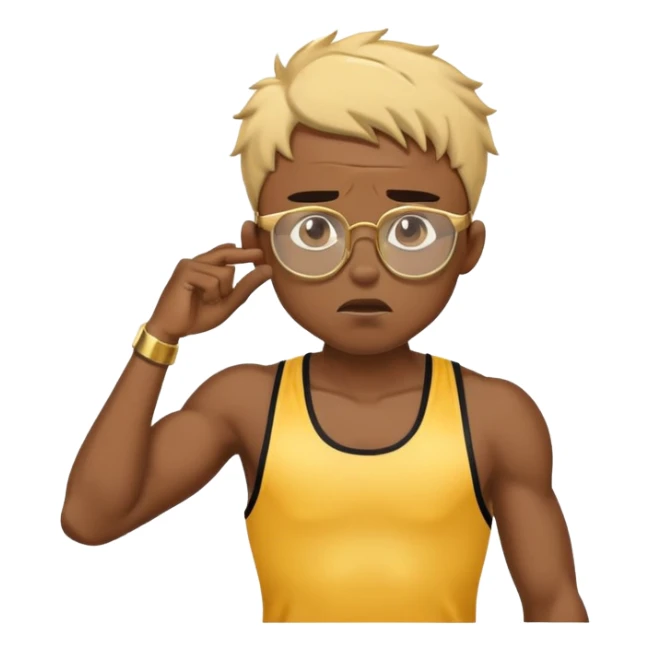 black boy athlete in stringer with gold glasses frustrated pulling hair sticker