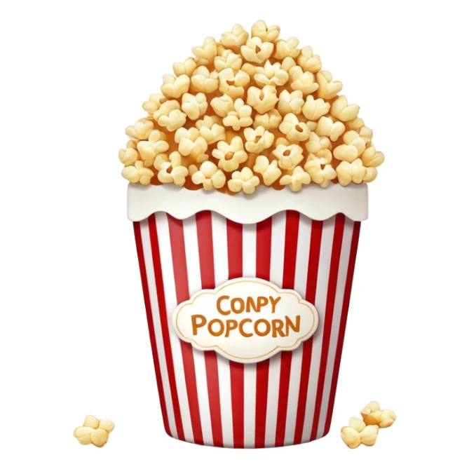 sweet popcorn in a red and white vertically striped package, candy popcorn sticker