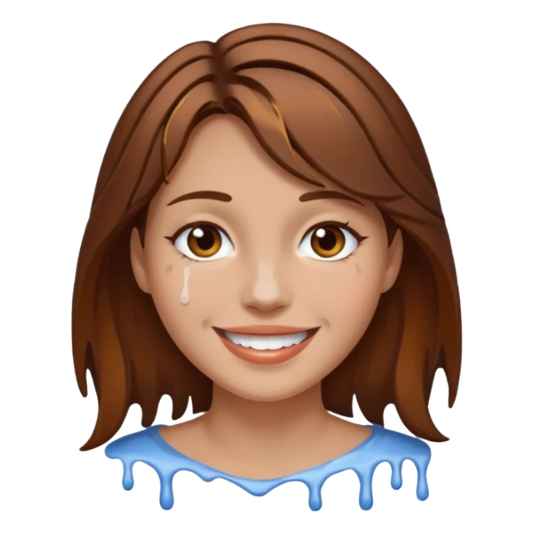 Brown Hair Woman , white paint , drip, face, happy sticker