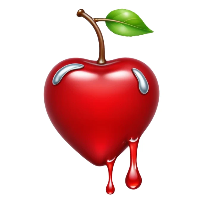 bitten cherry, liquid silver chrome, playful erotic symbolism, glossy shine sticker