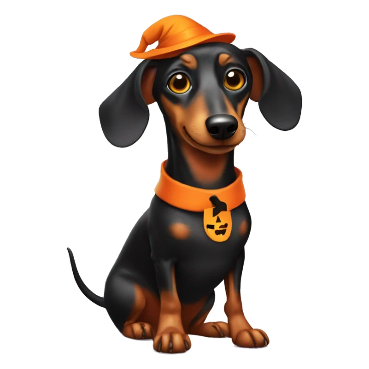 long dachshund dog dressed for Halloween known as a Halloweenie sticker