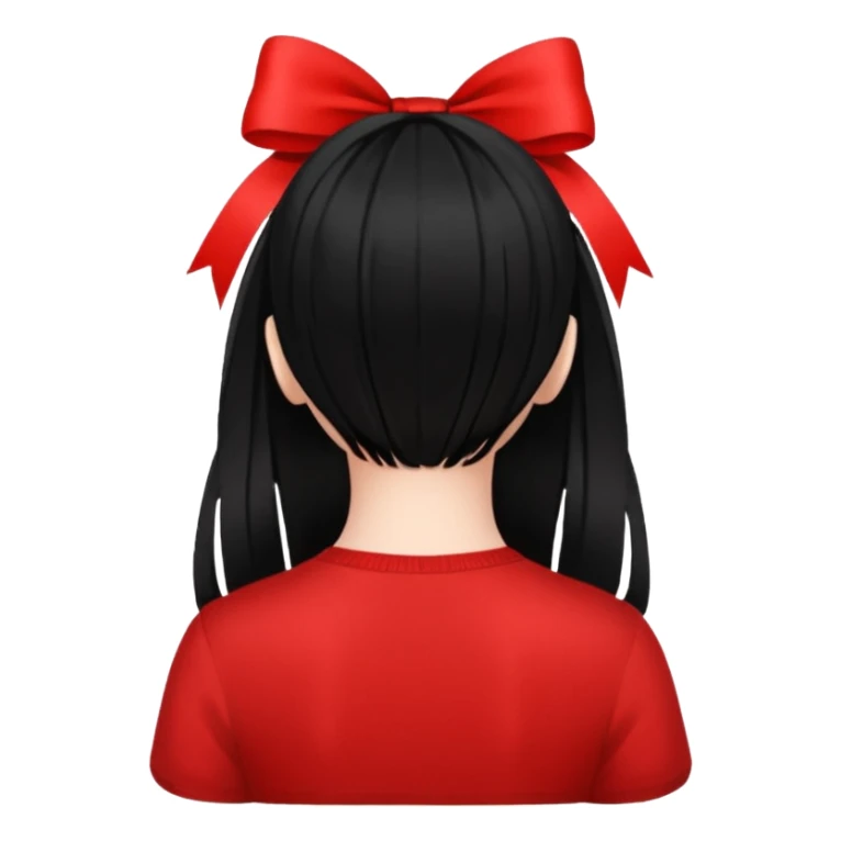 girl back view with single red ribbon in black hair sticker