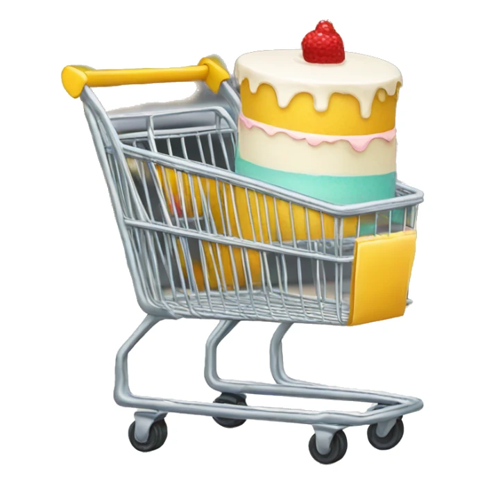 supermarket cart empty and white with a cake sticker