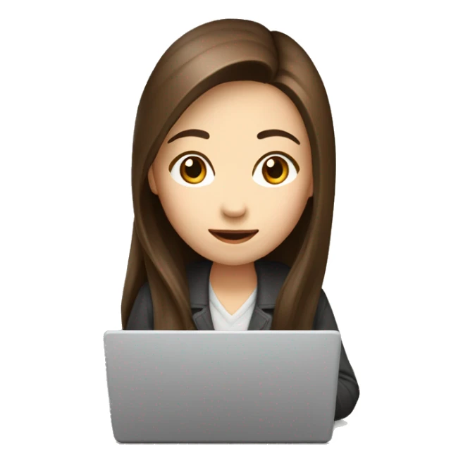 Young White-Faced, Long Brown Straight Hair Asian Female Developer Using a Laptop with Java Spring Screen sticker