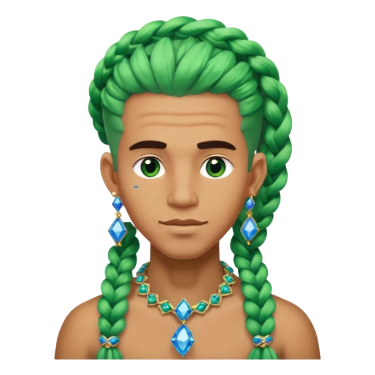 gem lover man with gem accessories excessive amount very big gem earrings green chunky braided hair and blue diamonds  sticker
