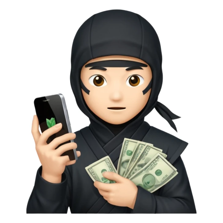 Ninja holding phone and money sticker