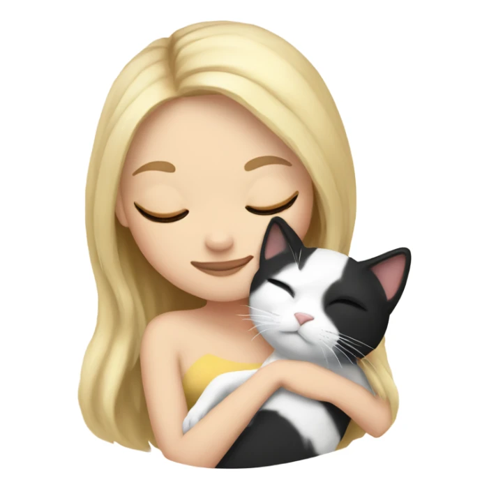 White girl blonde hair sleeping with kitty. kitty has black and white markings sticker