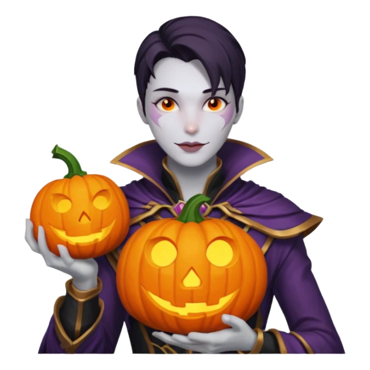 jhin from league of legends with a pumpkin in hand sticker