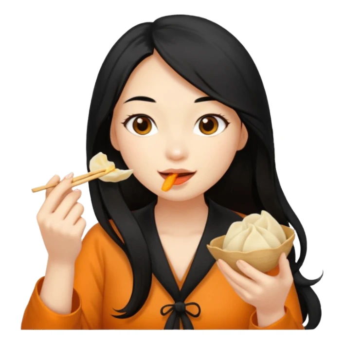 dumpling eat ginger woman long hair sticker