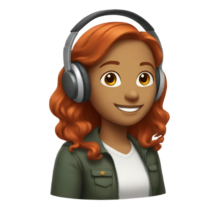 smiling girl with headphone and redhair sticker