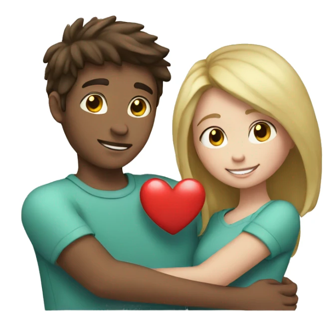 Young man and girl hugs with heart white skin sticker