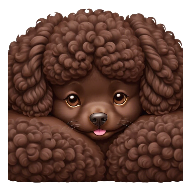Meme-Worthy Cute Sleeping Chocolate Poodle Portrait Emoji, Head resting peacefully with a contented smile, showcasing a delightfully elegant build and a luxuriously soft, curly chocolate Fur, eyes shut in a serene nap, Simplified yet hilariously adorable features, highly detailed, glowing with a soft, drowsy light, high shine, relaxed and utterly lovable, stylized with an air of playful laziness, bright and heartwarming, soft glowing outline, capturing the essence of a comically sleepy companion, so meme-worthy it feels like it could instantly become the next viral sensation of adorable slumber! sticker