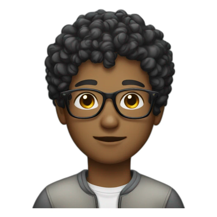 A boy with a black curly short hair and the glasses sticker