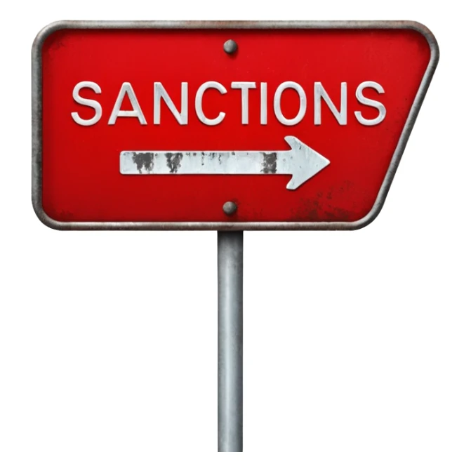 
red road sign with the inscription sanctions sticker