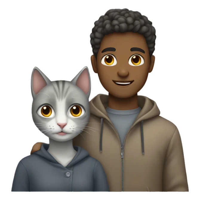 A girl and a guy with a gray cat sticker