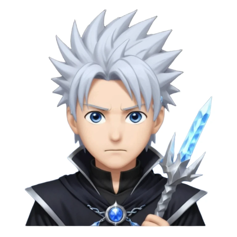 "Satoru Gojo, male anime character, spiky silver hair, blue eyes or blindfold, black sorcerer outfit, tall and athletic, confident pose, anime style, dramatic lighting." sticker
