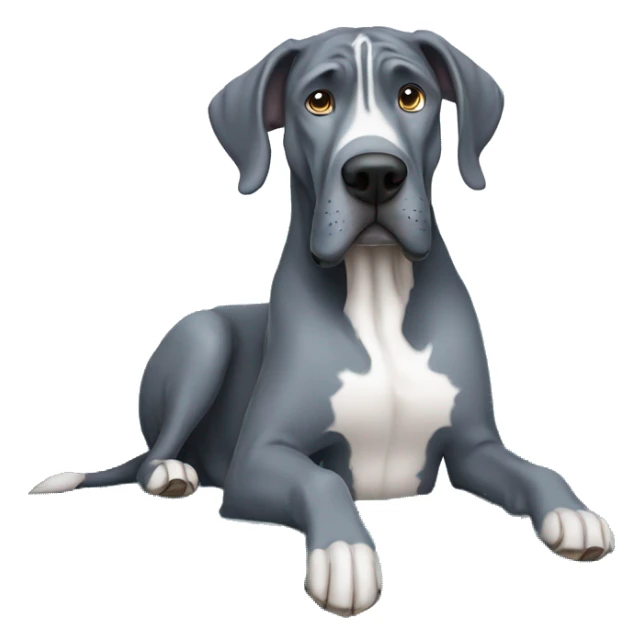 Old blue great dane dog with uncut ears sitting in a couch sticker