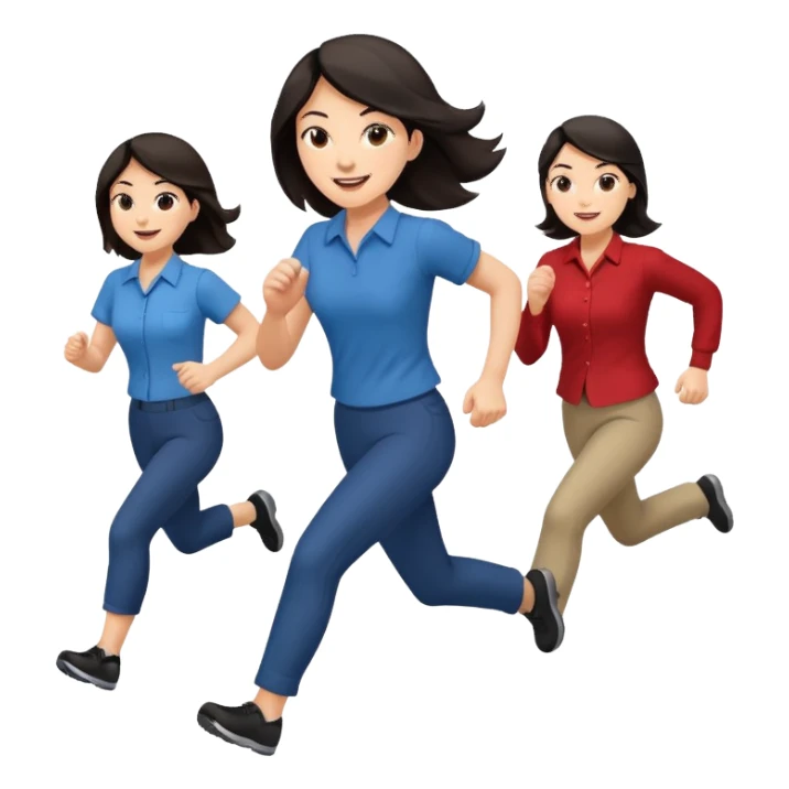 a female co-worker running and other co-workers chasing her  - female co worker with dark hair way in front... others far behind sticker