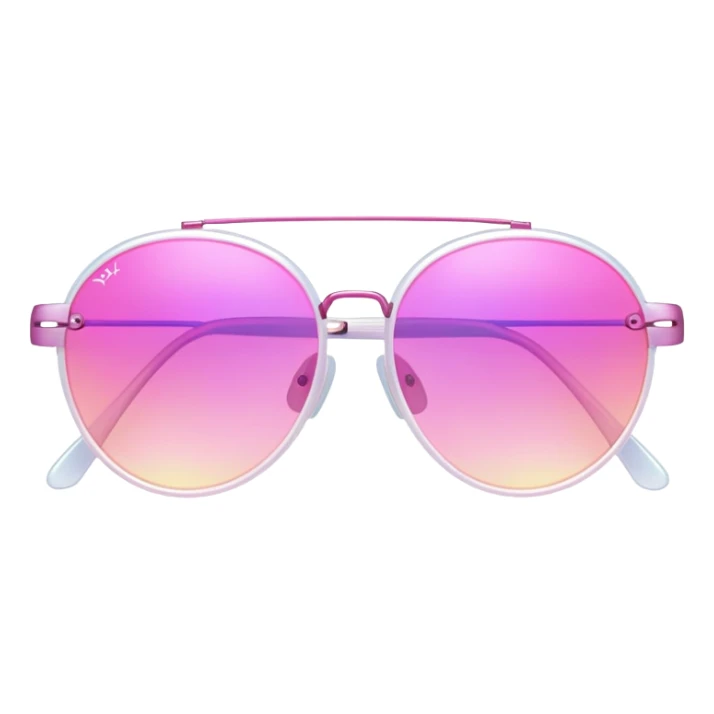Y2K iridescent pink frameless sunglasses, cyber aesthetic, transparent gradient lens, futuristic sticker