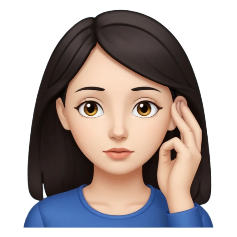 Una mujer de pelo oscuro tocandose la oreja (demostrando que está escuchando a otro) sticker