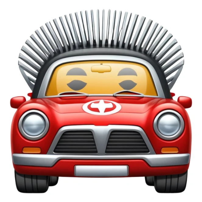 superhero car shaped like a giant comb with bristles, beard-themed vehicle sticker