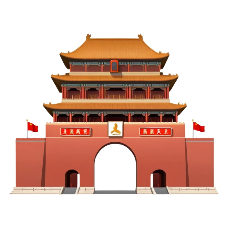 Tiananmen Square gate, Beijing, Chinese architecture, travel illustration sticker